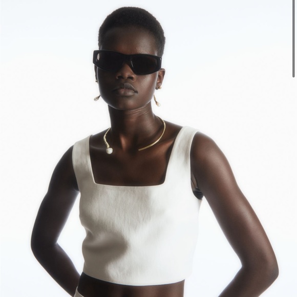 COS Tops - COS White Linen-Blend Crop Top Bustier Women’s Size 4 (Fits Sz 2) Minimalist